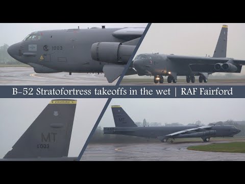 [4K] B-52 bombers takeoff in the wet | RAF Fairford