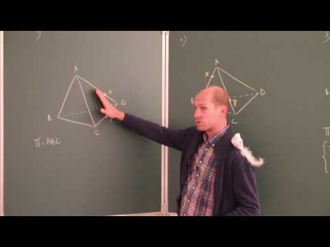 Point de percée d'une droite dans un tétraèdre - Perspectice cavalière - Géométrie dans l'espace