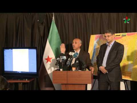 المؤتمر الصحفي للأمين العام للائتلاف الوطني لقوى الثورة والمعارضة السورية الدكتور بدر جاموس ورئيس لجنة الطبابة الشرعية الدكتور عبد التواب شحرور في محافظة حلب