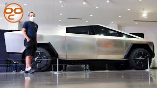 YouTube thumbnail: Tesla Cybertruck UP CLOSE! How crazy it really is? | Petersen Automotive Museum Tour VLOG!