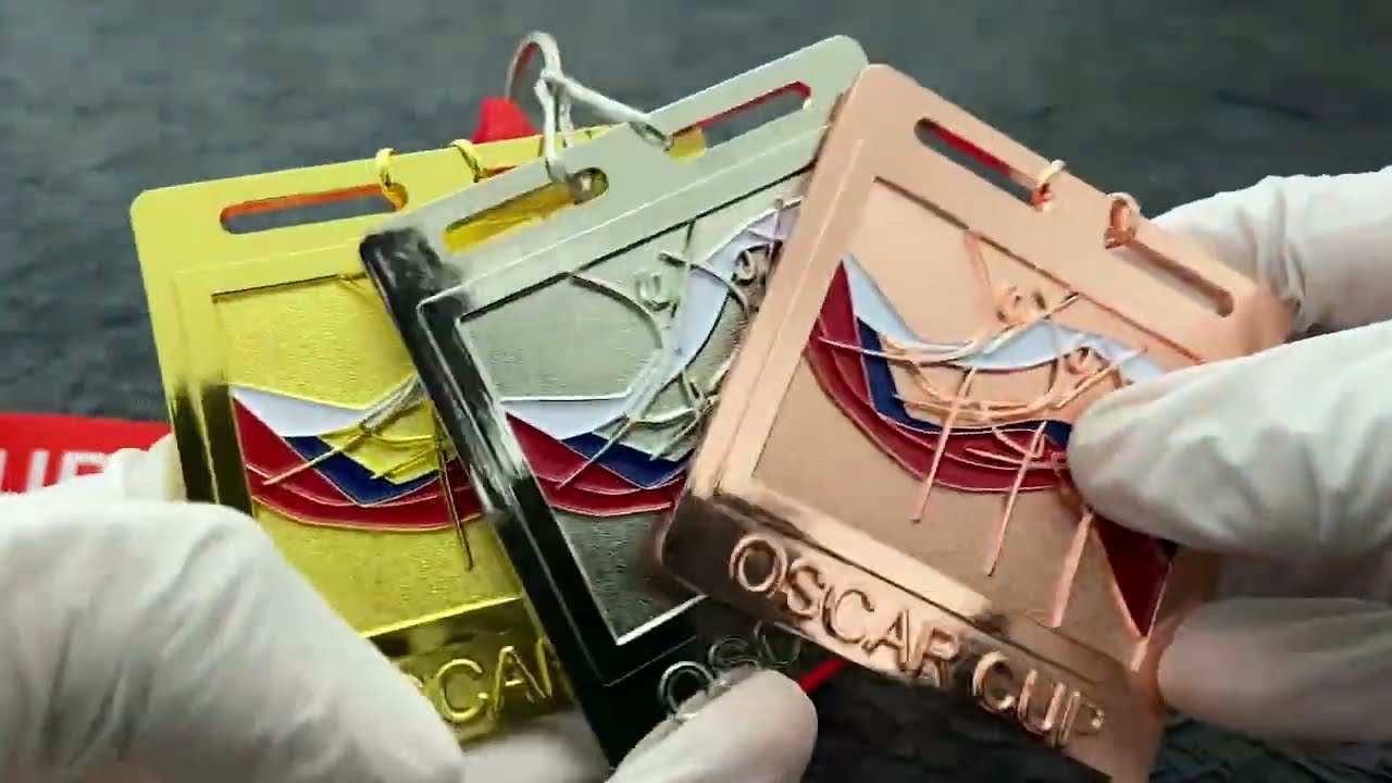 1222 - Gymnastic Dance Oscar Cup Gold Silver And Rose Square Medal