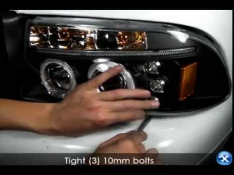 Spec-D - Dual Halo Projector Headlights LEDs Dodge Dakota 1997-2004 Installation Video