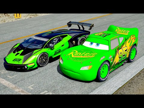 Lightning McQueen Green Edition vs Lamborghini Essenza SCV12 - Desert Drag Race