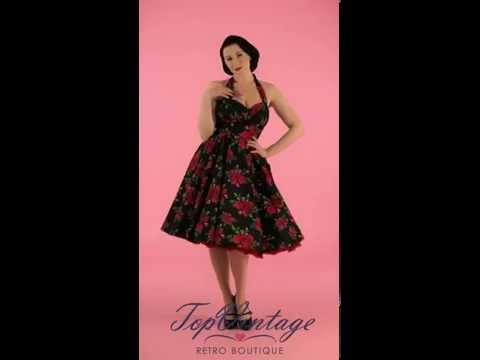 TopVintage - 50s Retro Halter Cannes Roses Dress in...
