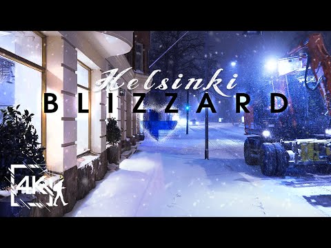 Heavy Snowfall Night Walk in Helsinki (Töölö), Finland 4K