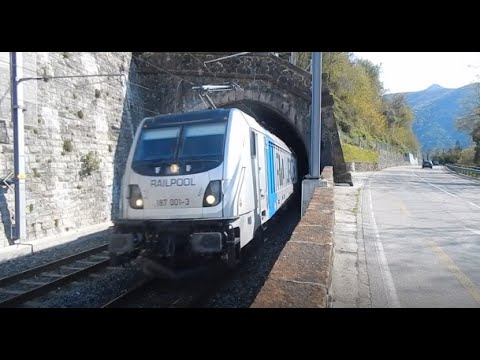 I grandi treni merci del Gottardo all'ingresso/uscita della galleria. Doppie e deviati della Luino.