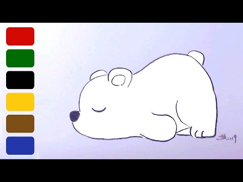 How to Draw a Bear - Very Cute Sleeping Polar Bear Cub ...
