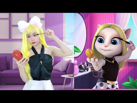 Imitate Angela 2 Beautiful Makeup - My Talking Angela In Real Life Part 82