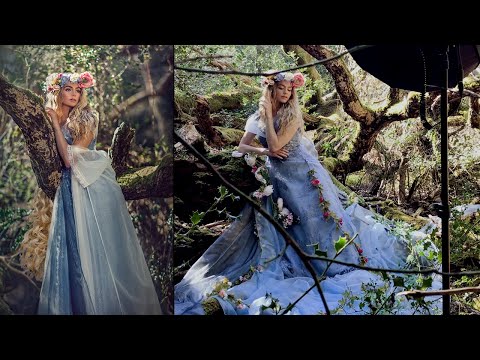 Titania Inspired Behind The Scenes Fairytale Photoshoot - DIY flower dress from fabric and garlands