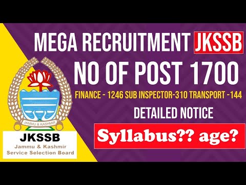 Jkssb 1700 POST |New Recruitment Out || Sub Inspector||Transport |FINANCE |Syllabus, Age| Discussion