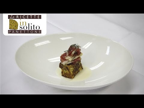 Prosciutto d’oca con cubo di Panettone alla Rosa Loison | Ricetta di chef Piergiorgio Siviero