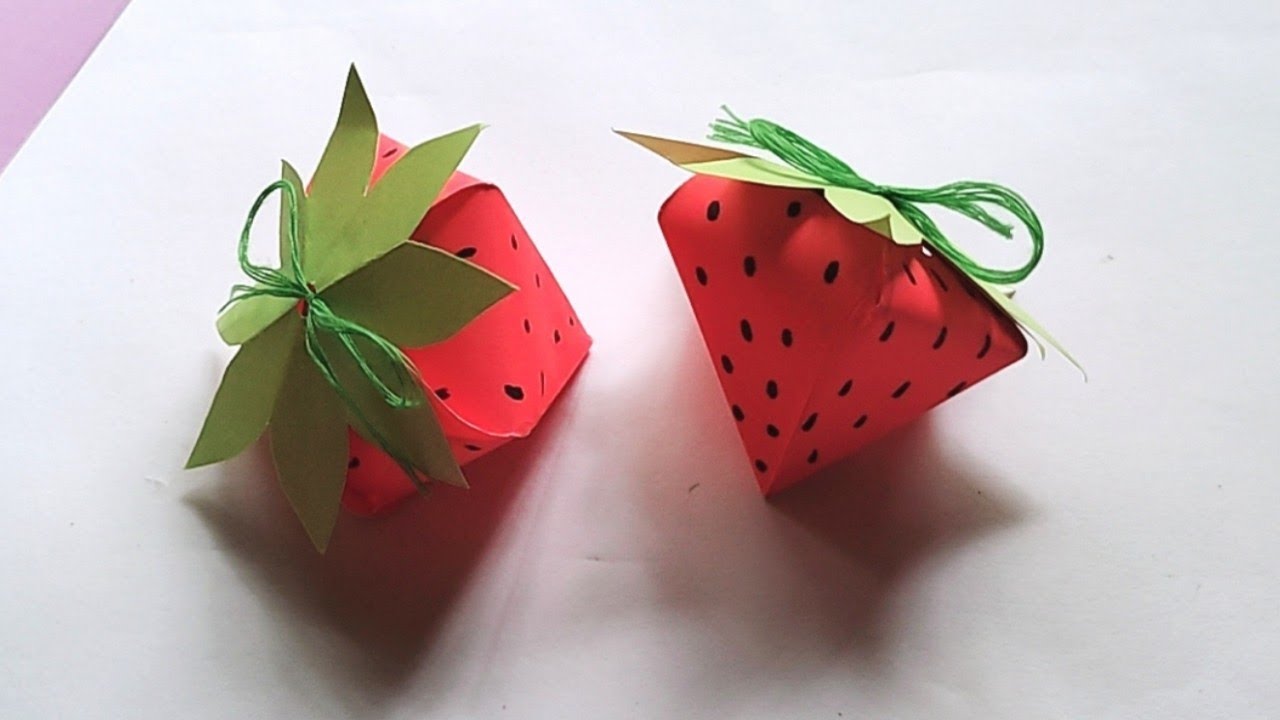 How to make an origami strawberry box || Cute gift box without glue || paper craft Tutorial