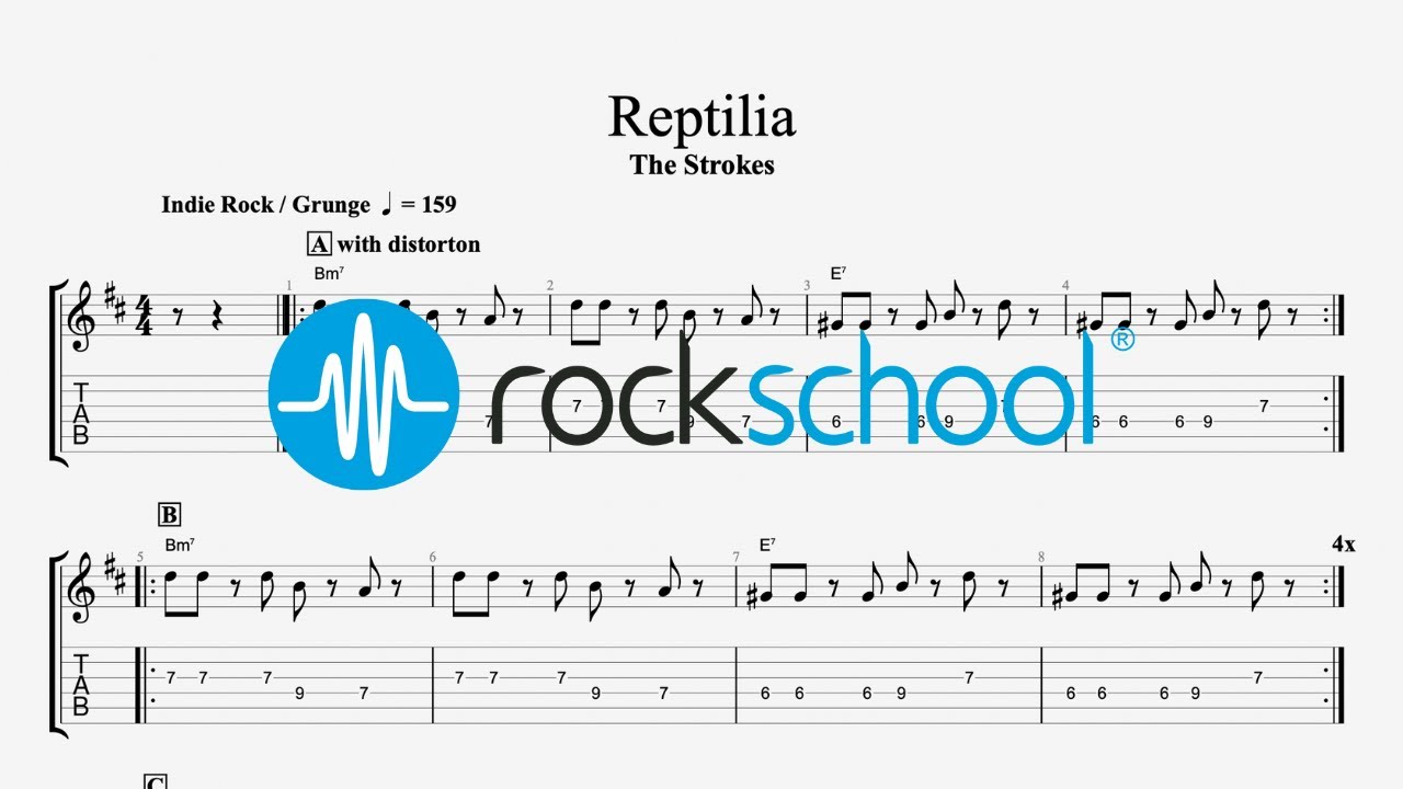 Reptilia - The Strokes, Rockschool 2024 Electric Guitar Grade 4