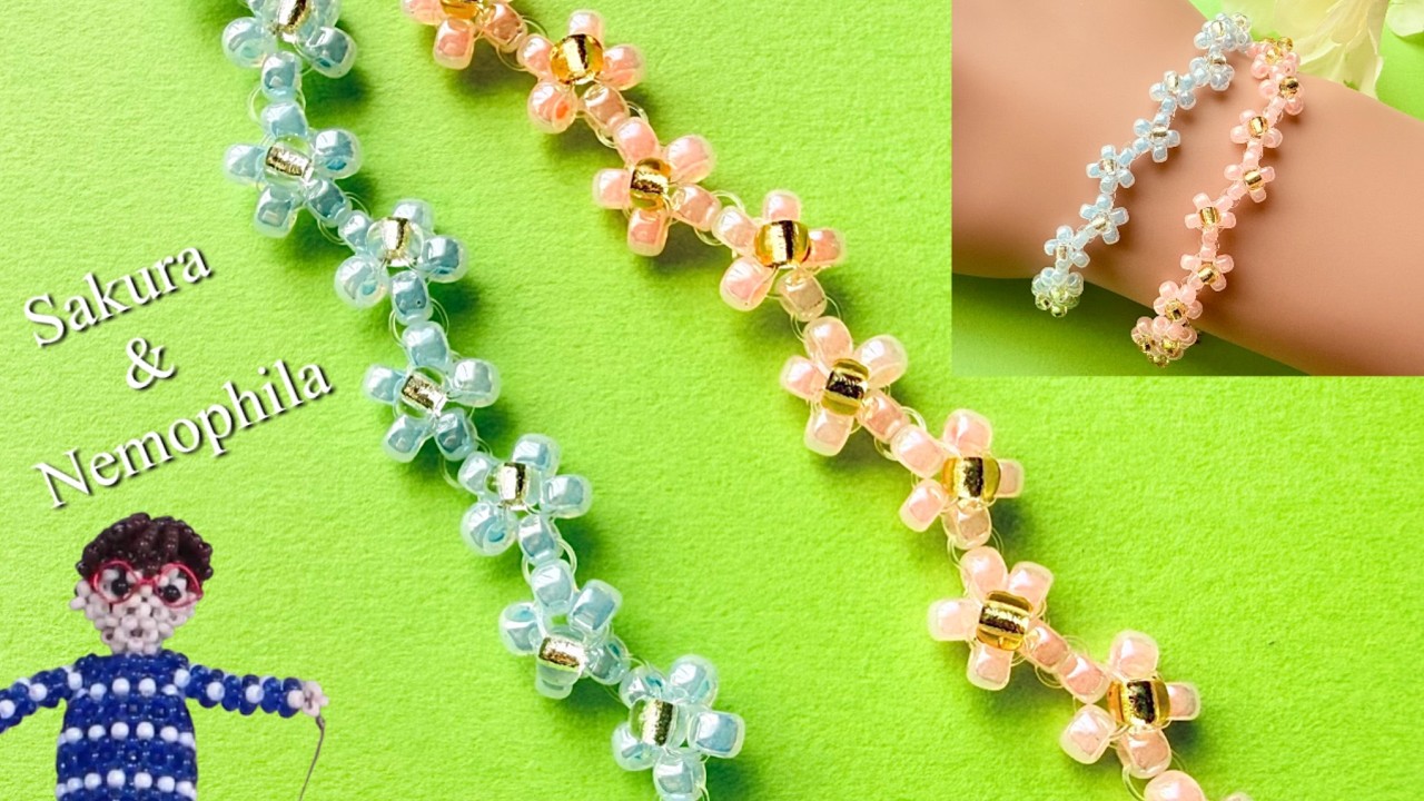 [308] 初心者卒業！シードビーズだけで作る桜＆ネモフィラの花ブレスレット