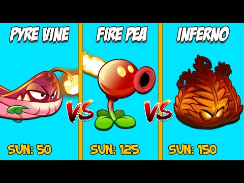 INFERNO vs FIRE PEASHOOTER vs PYRE VINE - Who Will Win ?  PvZ2 Plant vs Plant.