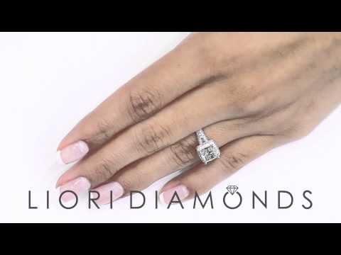 ER-0466 - 2.28 Carat E-SI3 Princess Cut Diamond Engagement Ring 18k White Gold Pave Halo