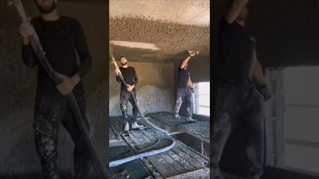 plastering the second floor using a casting machine #construction #shorts