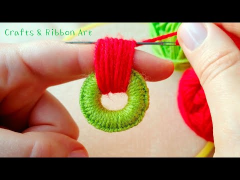 It's so Beautiful !! Superb Woolen Flower Making Trick with Finger - Hand Embroidery Flower Design