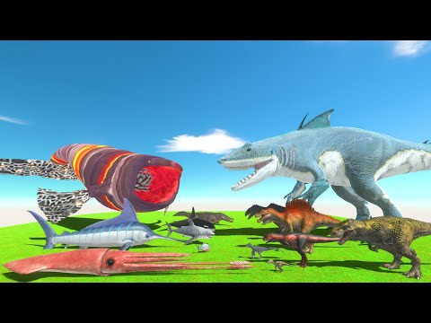 Carnivore Dinosaurs vs Aquatics | Mutant Bloop vs King Shark - Animal Revolt Battle Simulator