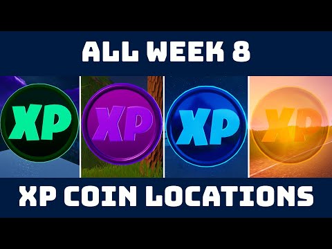 ALL WEEK 8 XP COIN LOCATIONS! Green, Purple, Blue & Gold Coins [Fortnite Season 3]