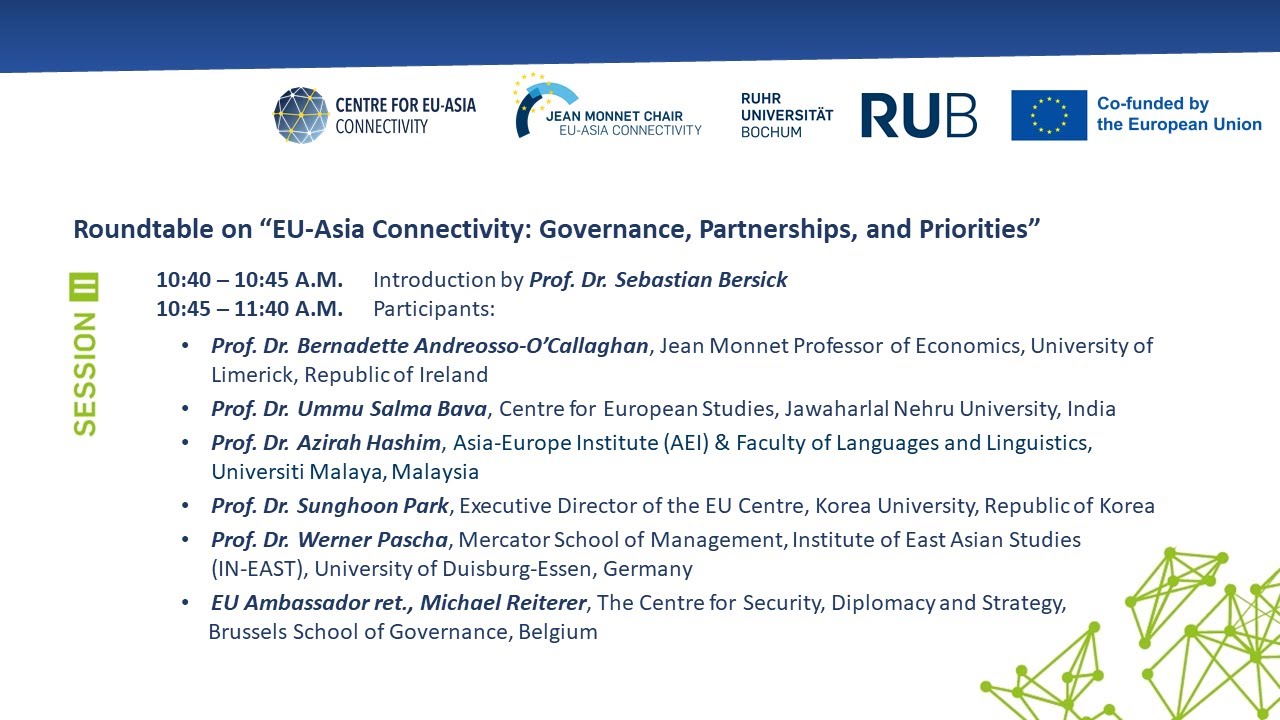 Launch event: Centre for EU-Asia Connectivity (CEAC), Jean Monnet CoE at RUB. Session II Roundtable
