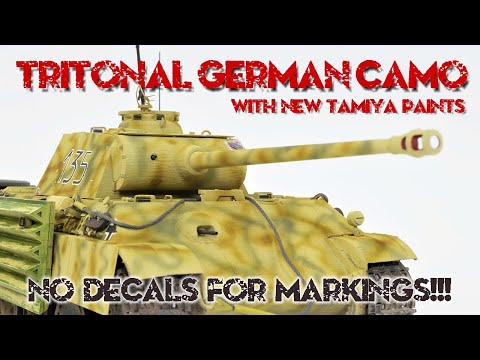 German camo painting with new Tamiya paints and hand painting of the markings on Panther tank