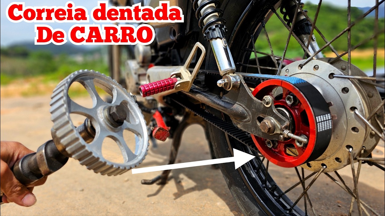 MOTOCICLETA com CORREIA DENTADA de CARRO no lugar de CORRENTE