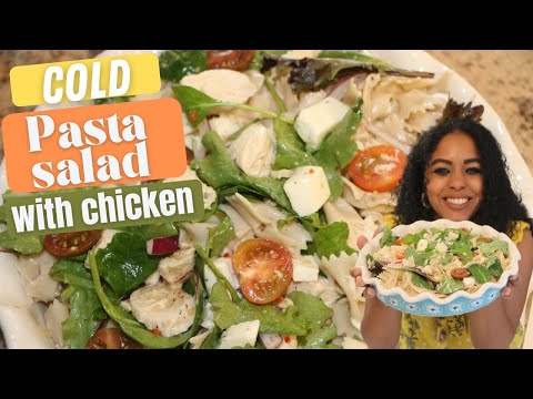 Easy cold chicken pasta salad with mixed greens | At Home With Ros Emely