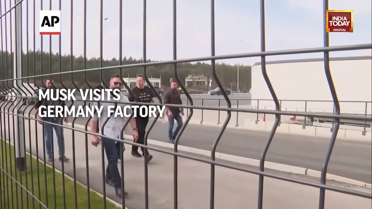 Elon Musk visits Tesla plant near Berlin as production resumes after a suspected arson attack facade placeholder