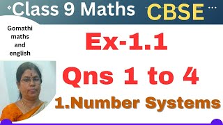 CBSE 9th Maths Ex-1.1 ( 1 to 4 ) Chapter -1 Number Systems ‎@Gomathidharmarajan
