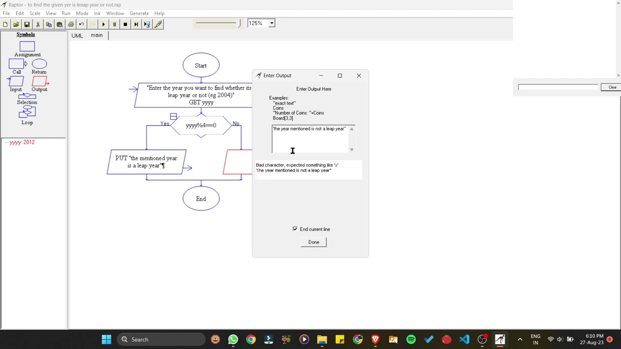 Raptor flowchart-Computational thinking-to check whether the given year is leap year or not