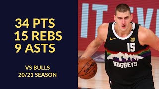 Nikola Jokic 34 Pts 15 Rebs 9 Asts Highlights vs Chicago Bulls | NBA 20/21 Season