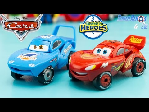 Jouet Disney Cars Hatch 'n Heroes Oeuf Transformable Flash McQueen King Dinoco Les Bagnoles Review Video