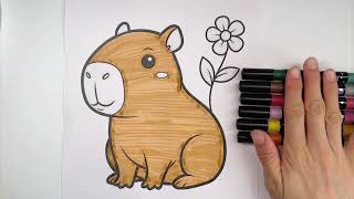Cute Capybara Coloring Page | Relaxing Coloring for Kids 🦫🌸