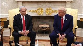 ראש הממשלה בנימין נתניהו בפתח פגישתו עם נשיא ארצות-הברית דונלד טראמפ, בחדר הסגלגל בבית הלבן (עדכוני משרד ראש הממשלה) - התמונה מוצגת ישירות מתוך אתר האינטרנט יוטיוב. זכויות היוצרים בתמונה שייכות ליוצרה. קישור קרדיט למקור התוכן נמצא בתוך דף הסרטון