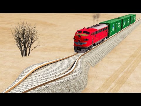 Impossible Weird Wide Rail Wave Tracks VS Trains Crossing Giant Pit | BeamNG Drive Car Crashes