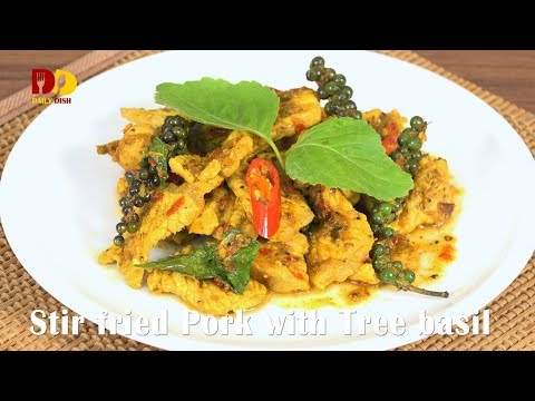 Stir Fried Pork with Tree Basil | Thai Food | Moo Pad Ped | ผัดเผ็ดหมูใส่ใบยี่หร่า