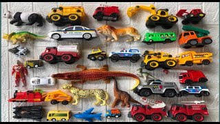 Mencari mainan,truk beko,truk pasir,mobil polisi,mobil pemadam kebakaran,animal,Toys Adventure.