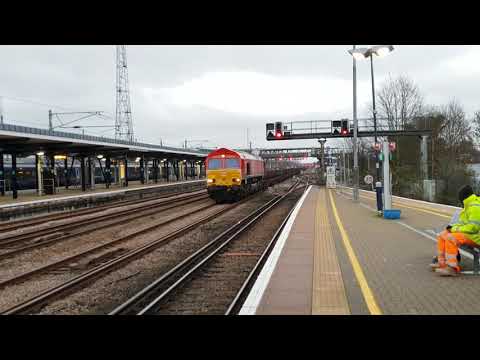 66107 on 4E26 Dollands Moor to Scunthorpe steel wagons psssing Ashford 18/12/2018