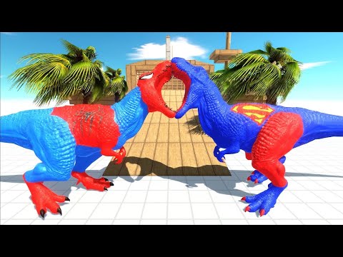 SPIDER MAN T REX vs SUPERMAN T-REX DEATH RUN - Animal Revolt Battle Simulator