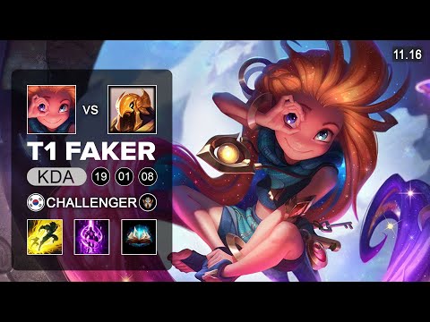 T1 Faker Zoe Mid vs Azir - KR Challenger Patch 11.16