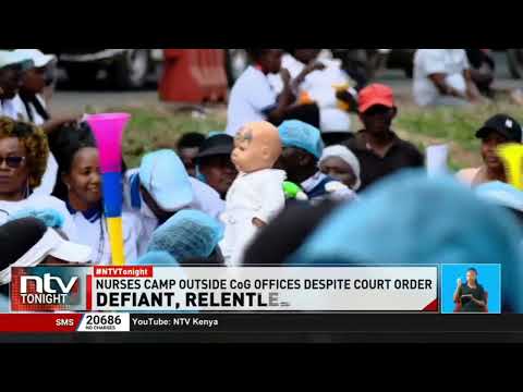 Dozens of health workers pitch camp outside the Council of Governors' headquarters