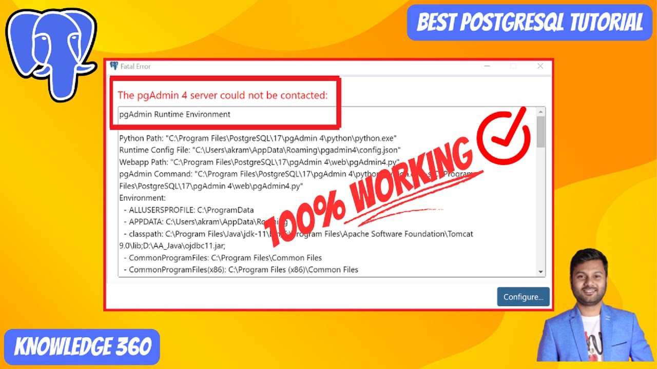 Solution/Fix Fatal Error || The pgAdmin 4 Server Could Not Be Contacted || 100% Working || pgAdmin 4