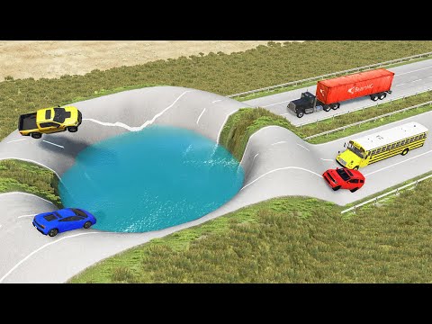 Cars vs Giant Pit - Cars vs Huge Water Potholes – BeamNG.Drive | BeamNG Nation #41