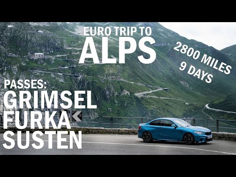 Road trip to Alps. Switzerland’s best passes: Susten, Grimsel, Furka and Great St Bernard. 4K
