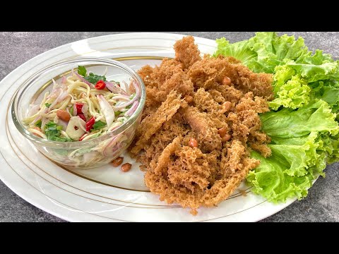 Thai Crispy Fried Fish With Green Mango Salad | Yum Pla Duk Fu | ยําปลาดุกฟู | Spicy Cat Fish Salad