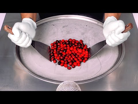 ASMR | Cranberry Ice Cream Rolls - how to make Cranberries to rolled fried Ice Cream (Street Food)