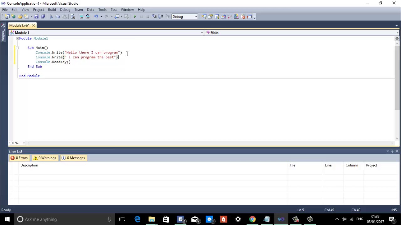 displaying hello world (detail) in VB.net