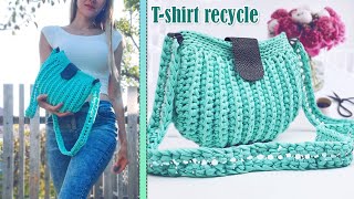 FANTASTIC DIY T-SHIRT RECYCLE INTO A KNITTED PURSE BAG IDEA STEP BY STEP | How to crochet a bag