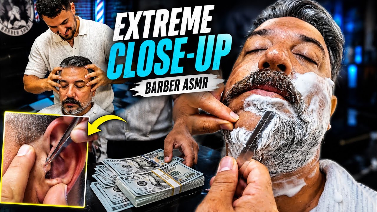 EXTREME CLOSE-UP ASMR 💈 Beard Shave, Head Massage & Ear Massage for Deep Sleep